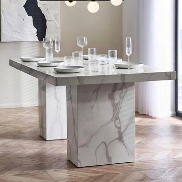 Rome dining table - 180cm - 6 seater - white - marble effect