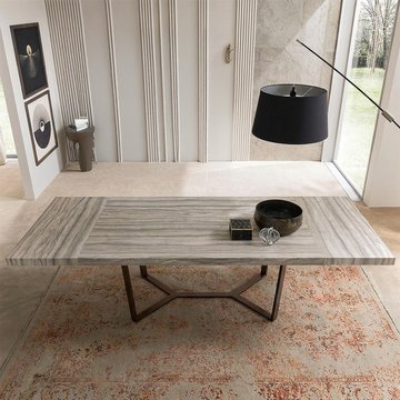 Jupiter extending dining table - 205cm-309cm - 8-12 seater - geometric base - eco stone and black