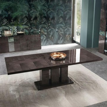 Heritage extending dining table - 196cm-250cm - 8-10 seater - pedestal - dark velvet birch high gloss