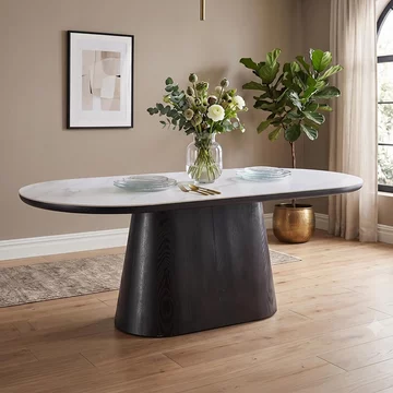 Calgary dining table - 200cm - 8 seater - oval - white and black