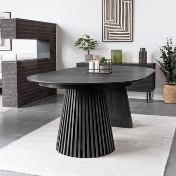 Osaka oak extending dining table - 200cm-300cm - 8-12 seater - oval - slatted base - black