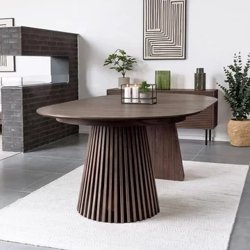 Osaka oak extending dining table - 200cm-300cm - 8-12 seater - oval - slatted base - smoked