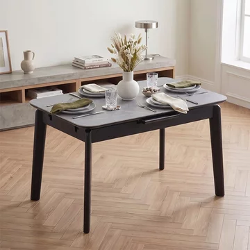 Turin extending dining table - 130cm-160cm - 4-6 seater - grey and black - sintered stone top