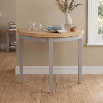 Altona half moon extending dining table - 45cm-90cm - 2-4 seater - grey - oak top