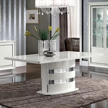 Dama italian white extending dining table - 200cm-245cm - 8-10 seater - pedestal - chrome trim