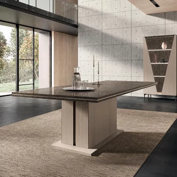 Fidia italian extending dining table - 160cm-250cm - 6-10 seater - fluted pedestal base - emperador taupe - marquinia marble effect top