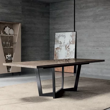 Fidia italian extending dining table - 160cm-250cm - 6-10 seater - marquinia marble effect top and metal