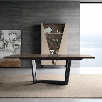 Fidia italian extending dining table - 200cm-290cm - 8-12 seater - marquinia marble effect top and metal