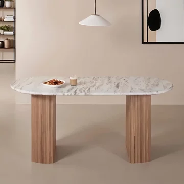 Ashford dining table - 170cm - 6 seater - oval - fluted - pale taupe - marble top and mango wood