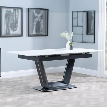 Alpha extending dining table - 4-6 seater - 140cm-180cm - white ceramic - black base