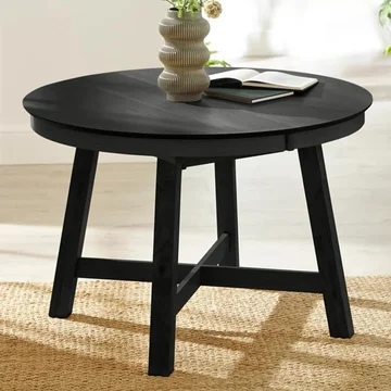 Annika extending dining table - 115cm-154cm - 4-6 seater - round - black - oak veneer