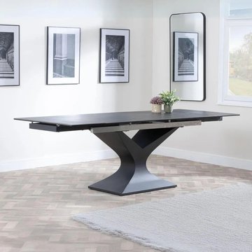 Clearance - anvik 6-10 seater black ceramic extending dining table with black pedestal base