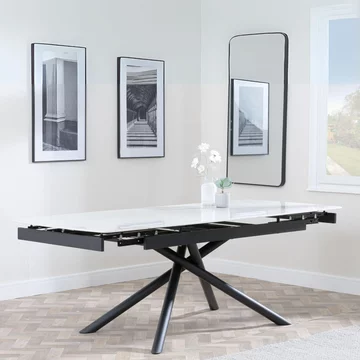 Apollo extending dining table - 6-8 seater - 160cm-220cm - white ceramic - black base