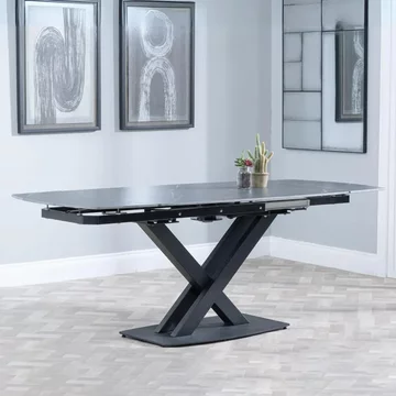 Arctic extending dining table - 4-8 seater - 140cm-200cm - black ceramic swivel top - cross base