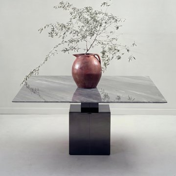 Athena dining table - thin - 8 seater - square - marble with steel pedestal base - variation available