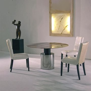 Athena dining table - round - marble with steel pedestal base - variation available