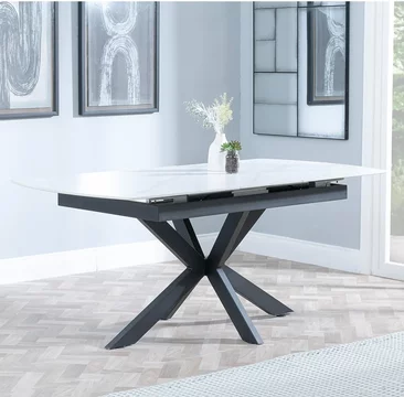Bari extending dining table - 4-6 seater - 140cm-180cm - white ceramic - black star base