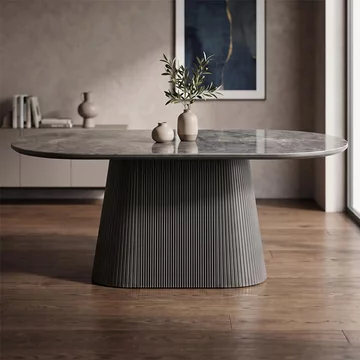 Barletta dining table - 180cm - 6 seater - oval - fluted base - dark grey - sintered stone and wood