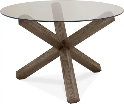 Turin dark oak round dining table - 4 seater - 120cm - glass top