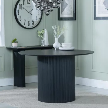 Bern fluted round dining table - 4 seater - 120cm - black - drum base