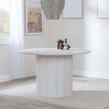 Bern fluted round dining table - 4 seater - 120cm - white washed oak - drum base