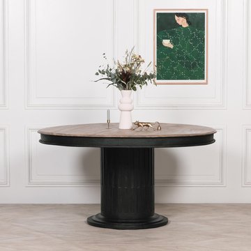 Black mango wood pedestal dining table - round - 6 seater - 150cm