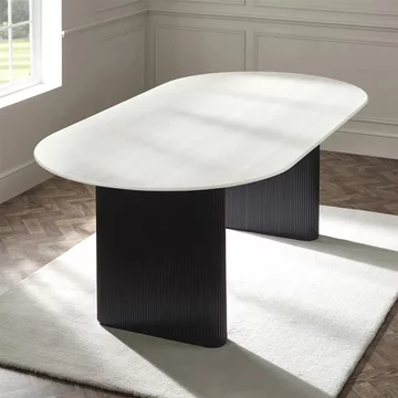 Bolivia dining table - 8 seater - 220cm - oval - double pedestal - white marble effect