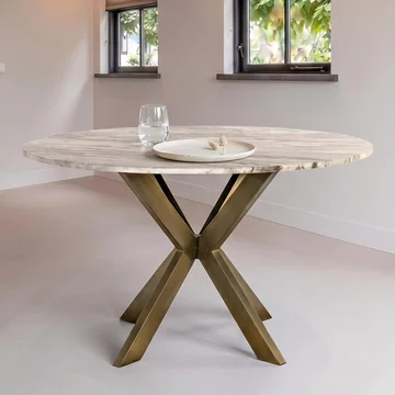 Bottega dining table - 140cm - 6 seater - spider legs - round - blush beige - marble and metal