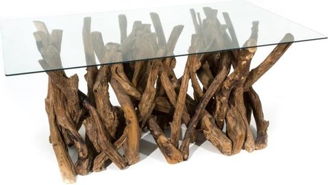 Branchwood dining table - 6 seater - 180cm - glass top