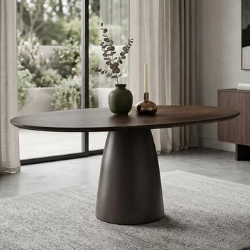 Brix marron dining table - 140cm - 6 seater - pedestal - espresso - mango wood and metal