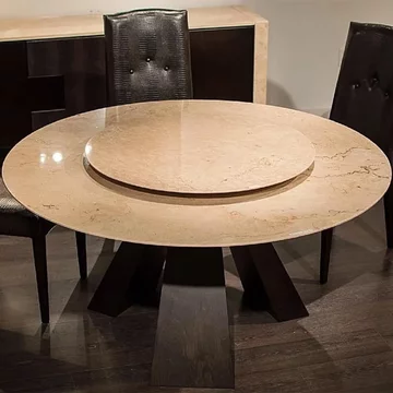 Butterfly dining table - round - marble with wooden pedestal base - with lazy susan - variation available