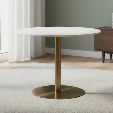 Corby round dining table - 4 seater - 105cm - white marble effect and gold