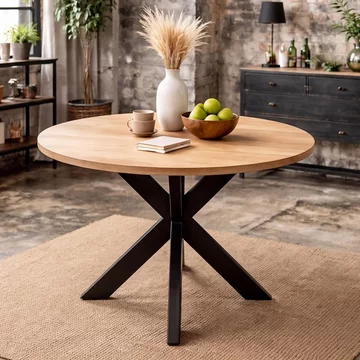 Dining table - 100cm - 4 seater - round - spider legs - mango wood and metal