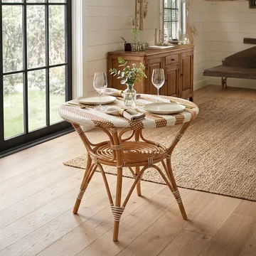 Dining table - 90cm - 4 seater - round - beige and white - rattan and bamboo wood