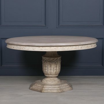 Distressed white cedar pedestal dining table - round - 6 seater - 145cm