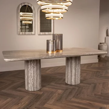 Dulce dining table - 225cm - 8 seater - double pedestal - grey - marble