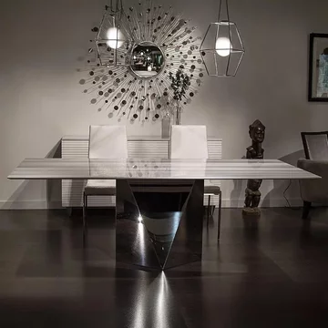 Freedom dining table - slim edge - marble with stainless steel pedestal base - variation available