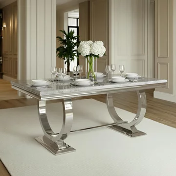 Glacier dining table - grey marble & chrome - sizes available