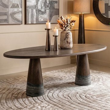 Harper dining table - 230cm - 8 seater - oval - double pedestal - smoked charcoal - oak