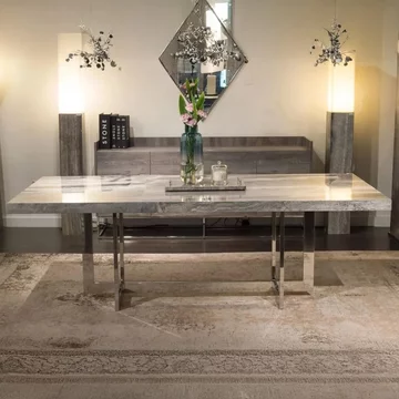 Horizon dining table - marble with chrome pedestal base - variation available