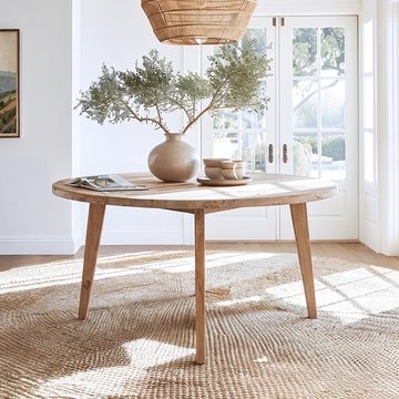 Hugo dining table - 160cm - 6 seater - round - tapered legs - natural - teak wood