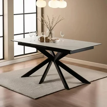 Irwine extending dining table - 6-8 seater - 168cm-210cm - white ceramic - with star legs