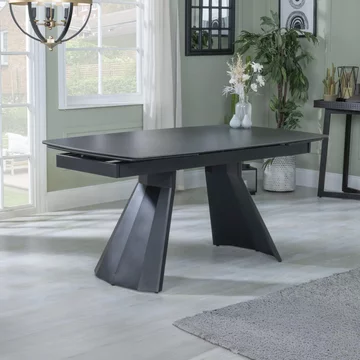 Clearance - kinston extending dining table - 6-10 seater - 160cm-240cm - black ceramic