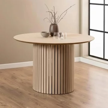 Linley dining table - 4 seater - round - 120cm - slatted pedestal base - white oak