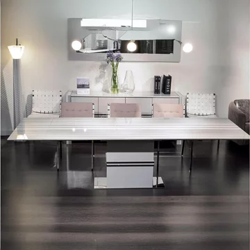 Lugano dining table - marble and wood with extending pedestal base - variation available