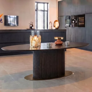 Luxor brushed brass ribbed 8 seater oval pedestal dining table
