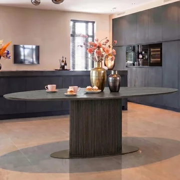 Luxor brushed brass ribbed 12 seater oval pedestal dining table
