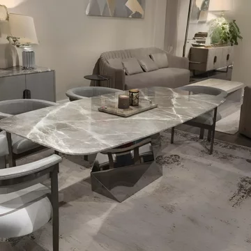 Maestro dining table - marble with metal pedestal base - variation available