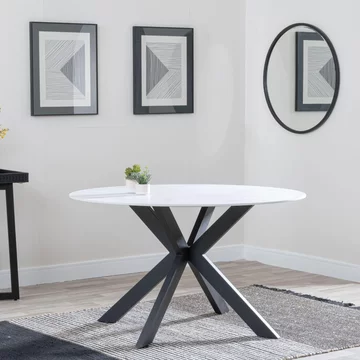 Novara round dining table - 4 seater - 130cm - white ceramic - black star base