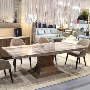 Opera dining table - marble with wooden pedestal base - variation available